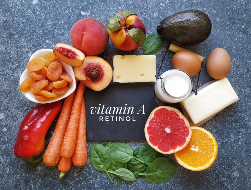image of fruits, vegitables, and dairy products that make DERMAGLOVE's nourishing skincare products.