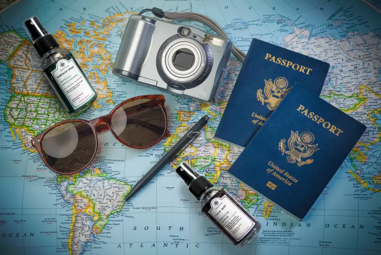 Map, passport, travel items