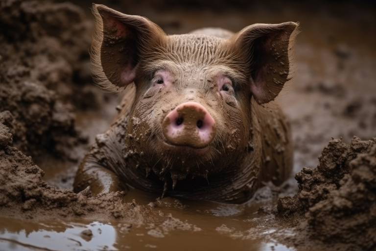 Pig taking a mud bath